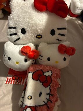 Hello Kitty Plush Trio with Red Bows and White Faces